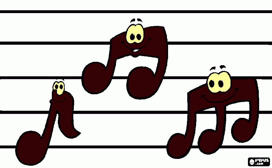 desenho de notas musicais com rosto para colorir e imprimir