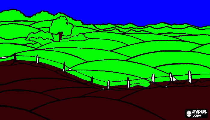 desenho de paisagem de campos ondulantes para colorir e imprimir