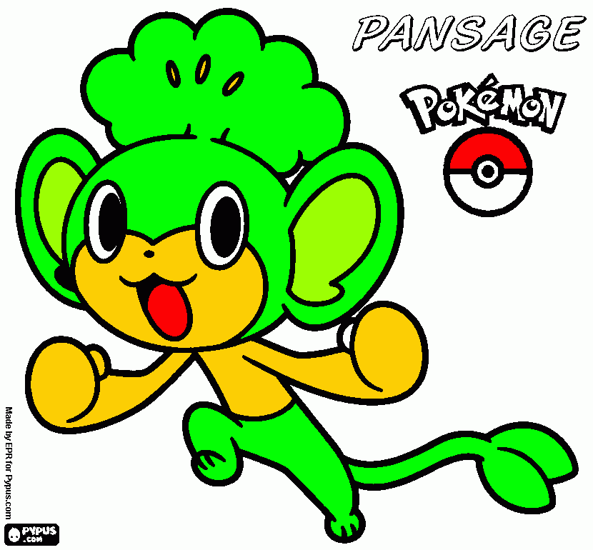 desenho de Pansage, Yanappu em Japonês. O macaco Pokémon Grama que evolui para Simisage para colorir e imprimir