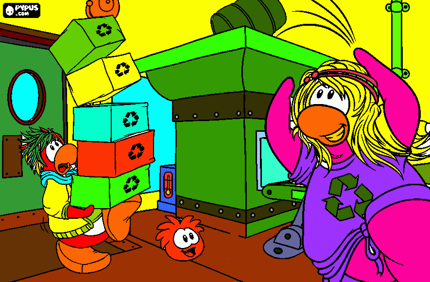 desenho de reciclagem do club penguin para colorir e imprimir