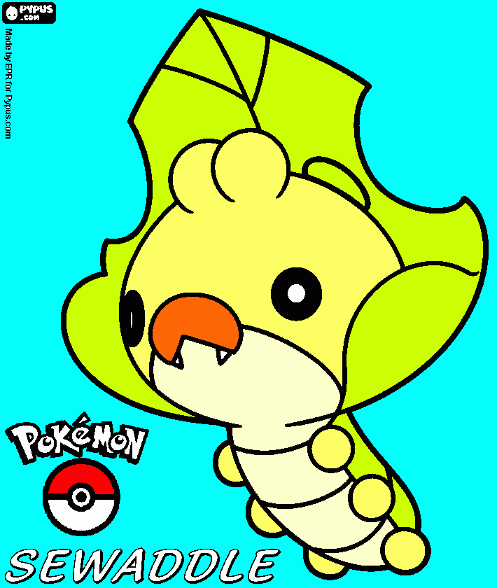desenho de Sewaddle, Kurumiru, Pokémon planta e inseto. Evolui em Swadloon para colorir e imprimir