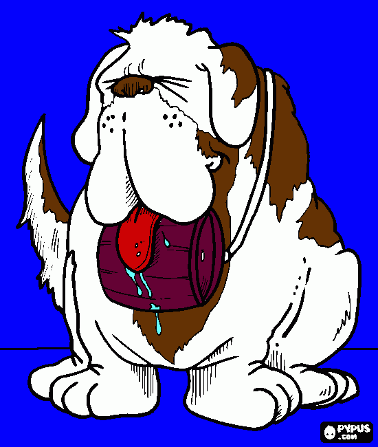 desenho de São-bernardo, um cão de salvamento com um barril de aguardente em torno de seu pescoço para colorir e imprimir