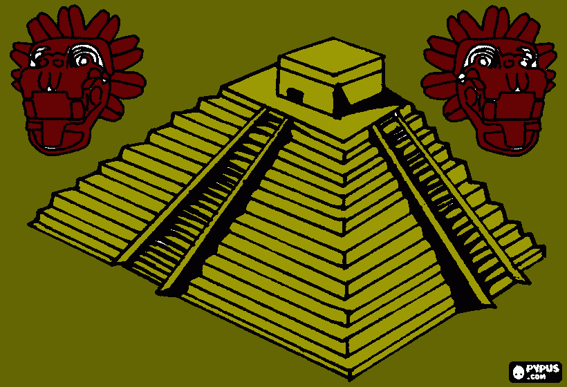 DESENHO DE TEMPLOMAIA OU PIRÂMIDE DE KUKULCANNA ANTIGA CIDADE DE CHICHÉN ITZÁ, NA PENÍNSULADE YUCATAN (MÉXICO) para colorir e imprimir