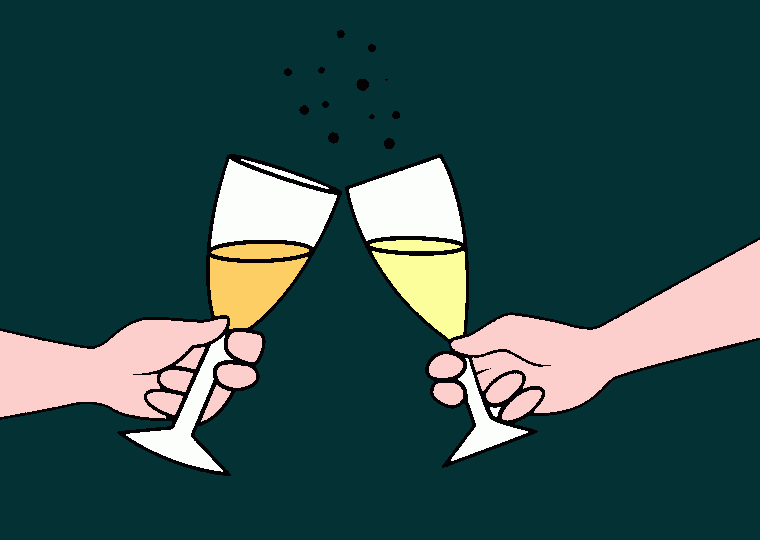 desenho de um brinde ou tintim com as taças de champanhe para colorir e imprimir