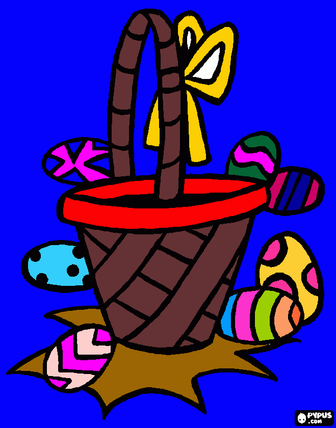 desenho de um cesto para coleta de ovos de páscoa para colorir e imprimir