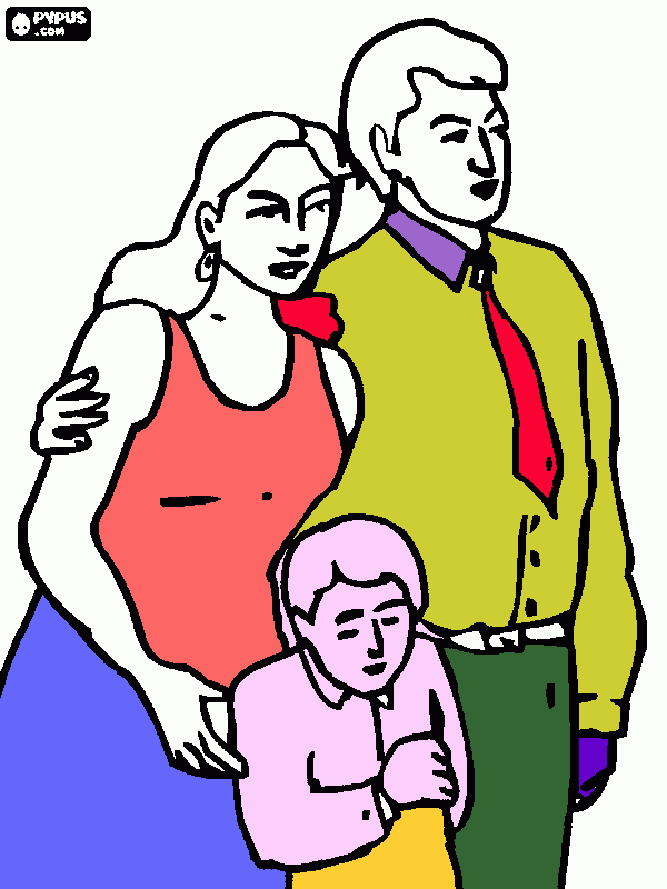 DESENHO  DE UM PAI MAE  E  FILHOS para colorir e imprimir