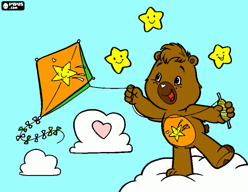 desenho de um ursinho carinhoso voando uma pipa para colorir e imprimir