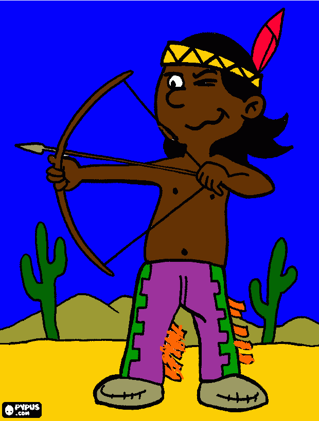 Desenho de um índio para colorir e imprimir