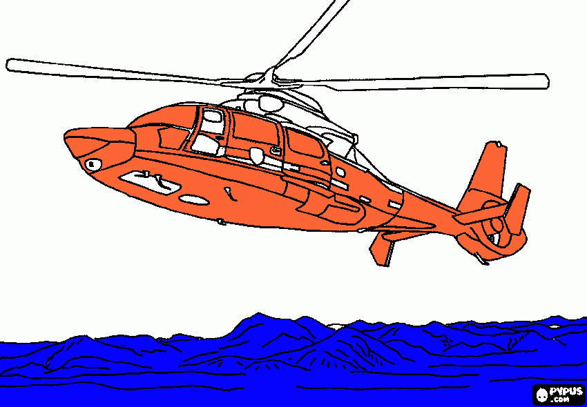 desenho de voo de helicoptero sobre as montanhas  para colorir e imprimir