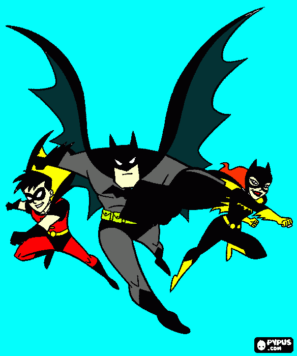 desenho do Batman, Robin e Batgirl para colorir e imprimir