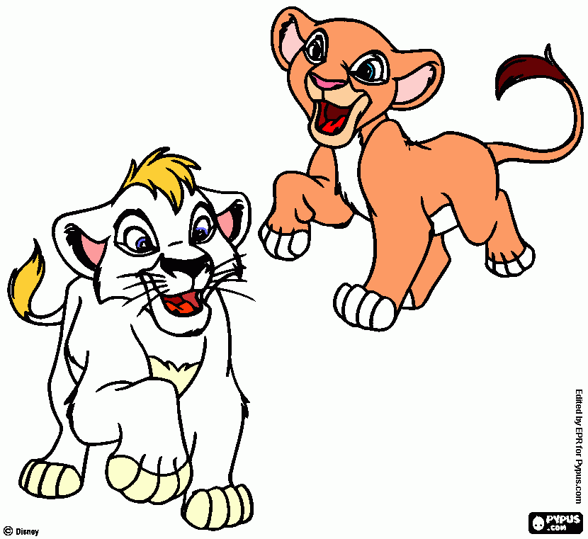 desenho Laura e Luca dois leões que se tornam amigos para colorir e imprimir