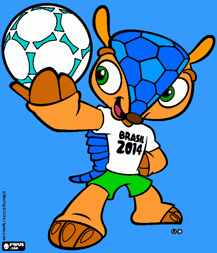 desenho pintado do mascote fuleco da copa do mundo 2014 para colorir e imprimir
