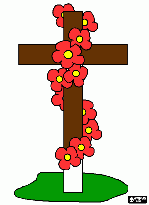 Desenhos da Cruz Pregada ao chão adornada para colorir e imprimir