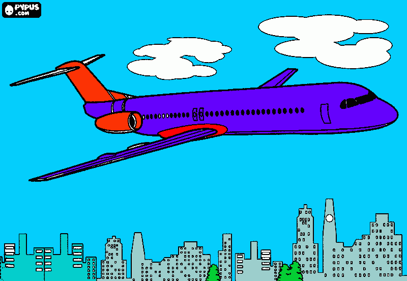 Desenhos de Avião comercial de passageiros voando para colorir e imprimir