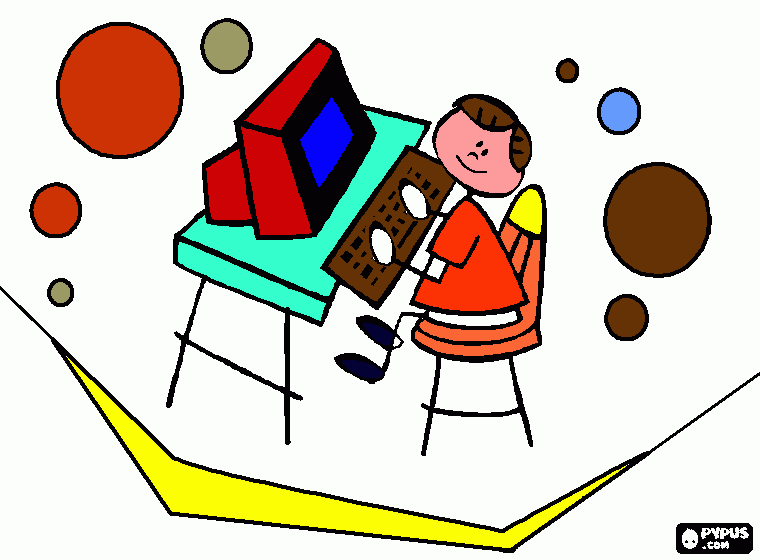 Desenhos de Criança brincando no computador para colorir e imprimir