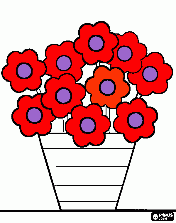 desenhos de flores em um pote ou vaso de planta para colorir e imprimir