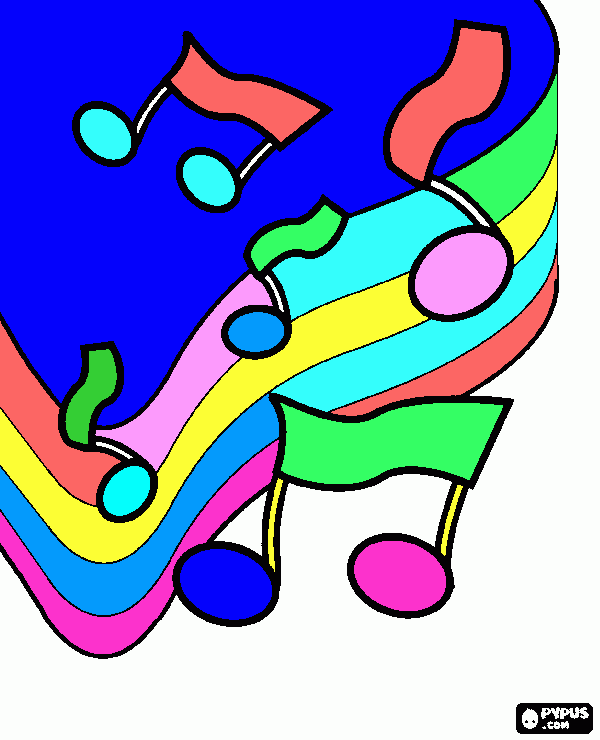 Desenhos de Notas musicais dançando alegremente na para colorir e imprimir