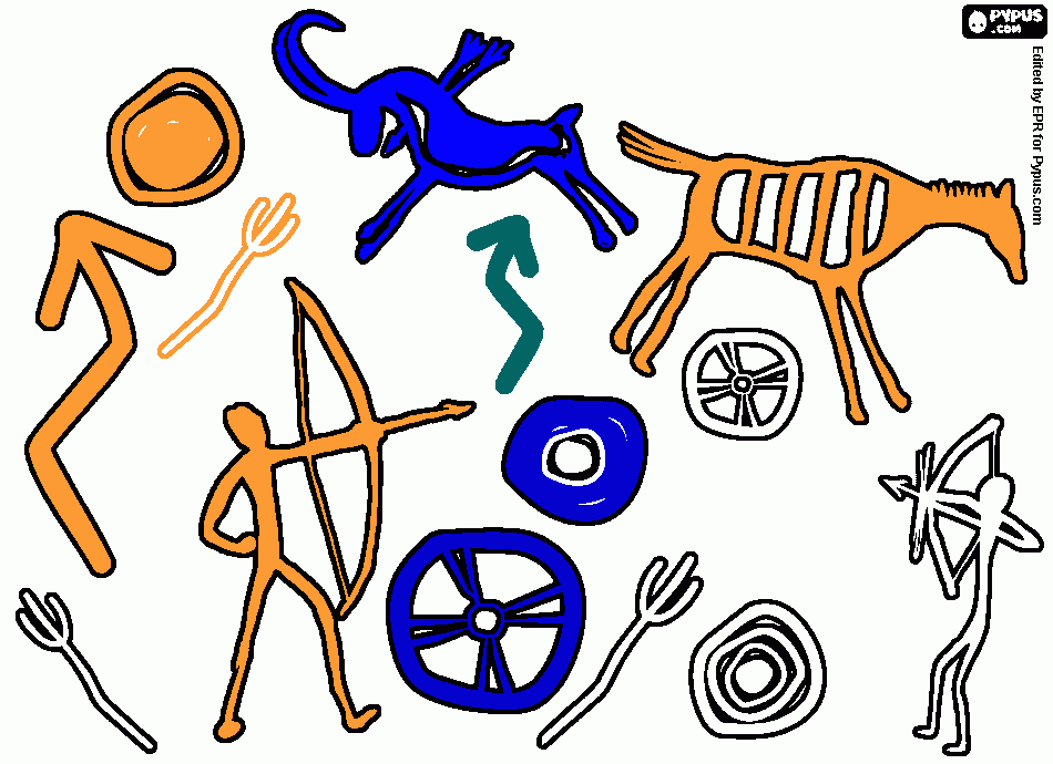 desenhos rupestres com caçadores para colorir e imprimir