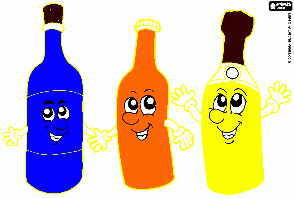 desnho de três garrafinhas para colorir e imprimir