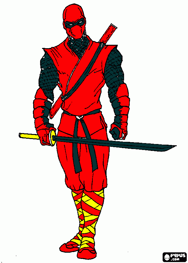 dessenho de mestre ninja pronto para luta para colorir e imprimir