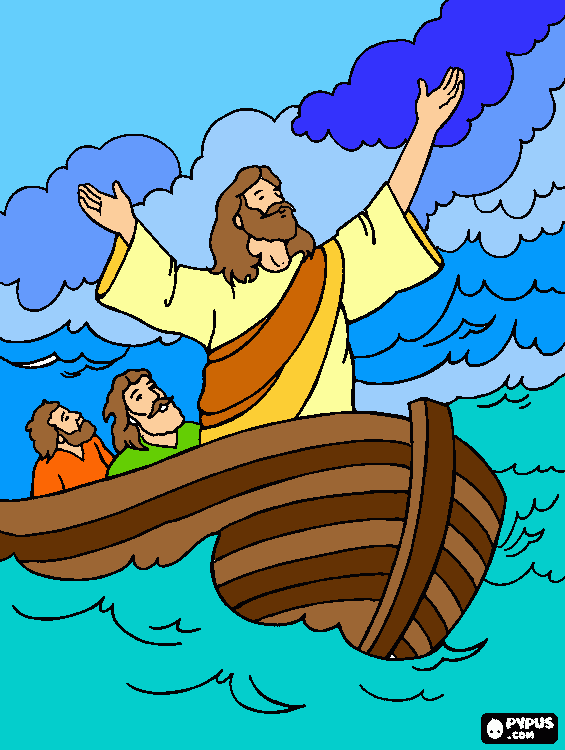 Deus acalma a tempestade para colorir e imprimir