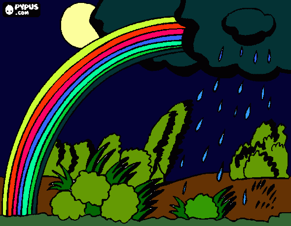 dia de chuva com arco-íres para colorir e imprimir