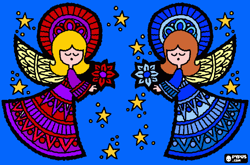 dois anjinhos muito coloridos e lindos para colorir e imprimir