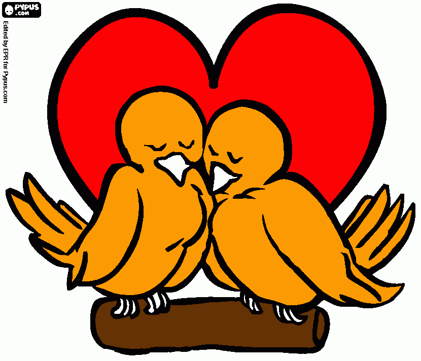 dois passaros namorando com simbolo de união para colorir e imprimir