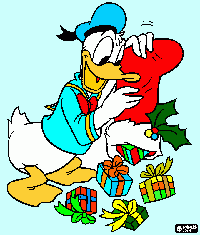 DONALD COM PRESENTE PARA A SAMARA para colorir e imprimir