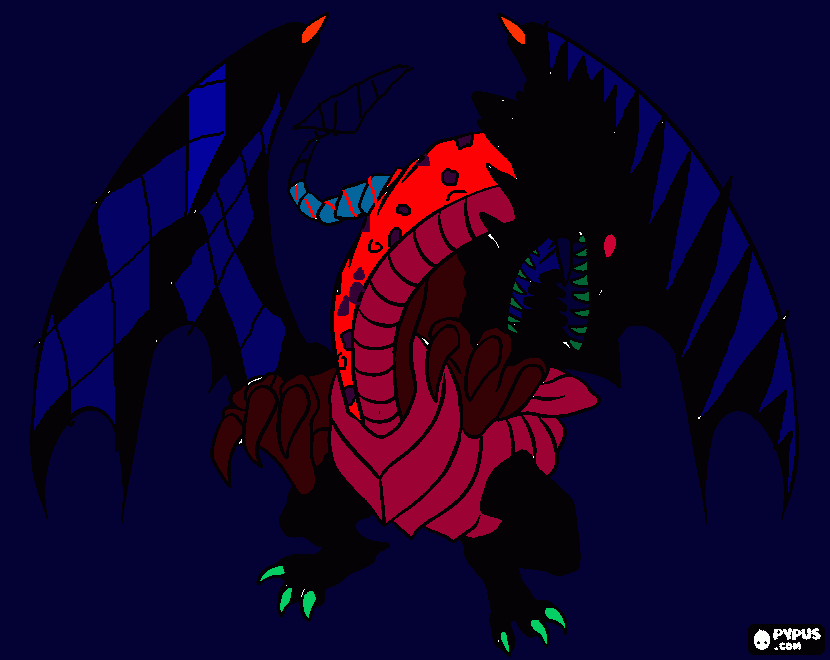 dragon negro de olhos vermelho dolrado para colorir e imprimir