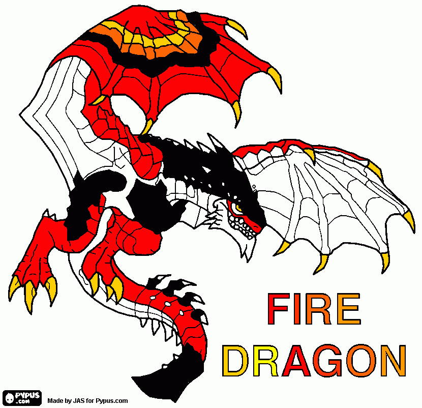 dragão do fogo vermelho para colorir e imprimir