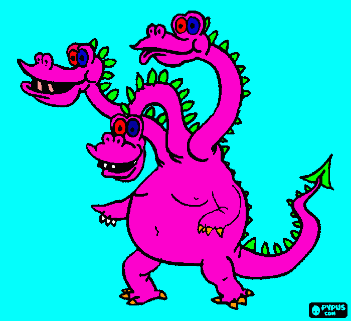 dragão sem noção de três cabeças bebado com olhos 3D para colorir e imprimir