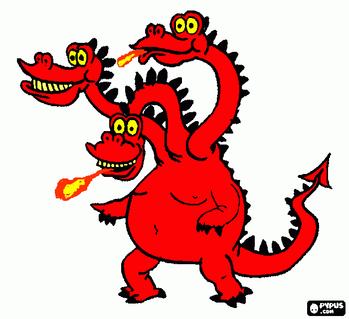 dragão tres cabeças vermelho para colorir e imprimir