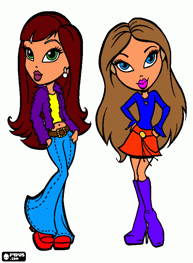 duas garotas juntas uma de saia e bota e blusa de manga comprida e a outra de cauça casaco eblusinha para colorir e imprimir