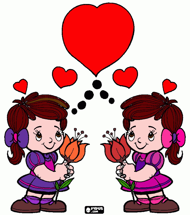 duas gemeas bem alegres e amorosas  para colorir e imprimir