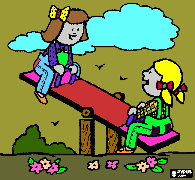 duas meninas brincando com um para colorir e imprimir