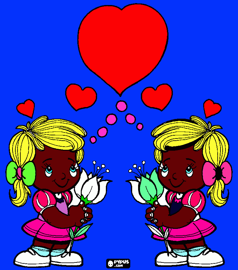 duas meninas e um coração para colorir e imprimir