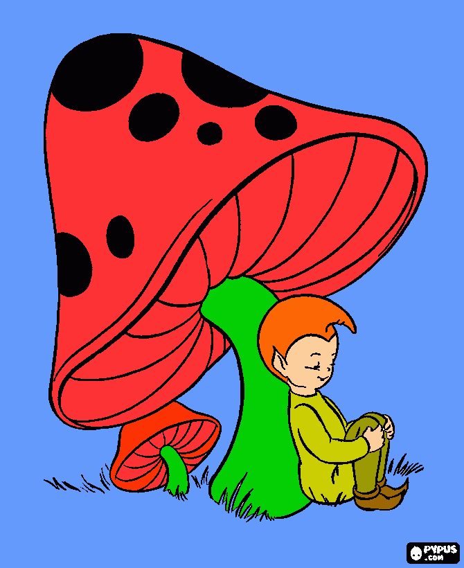 Duende no Cogumelo para colorir e imprimir