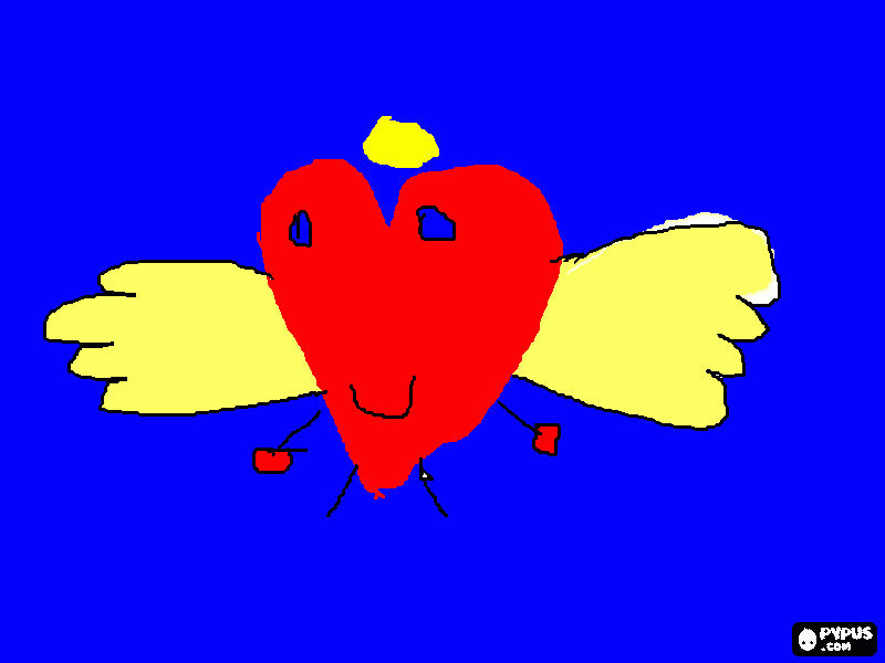 e um coração vremelhio com asa amarelo para colorir e imprimir
