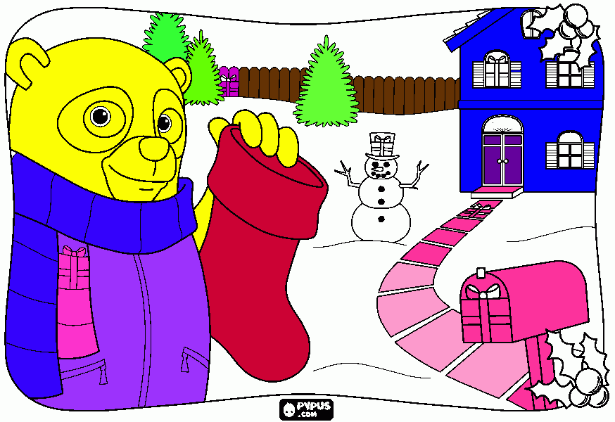 ele é um urso surper fofo para colorir e imprimir
