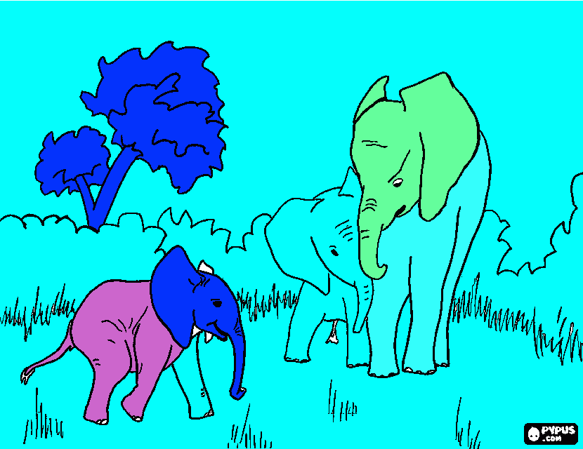 elefante com a  familia para colorir e imprimir