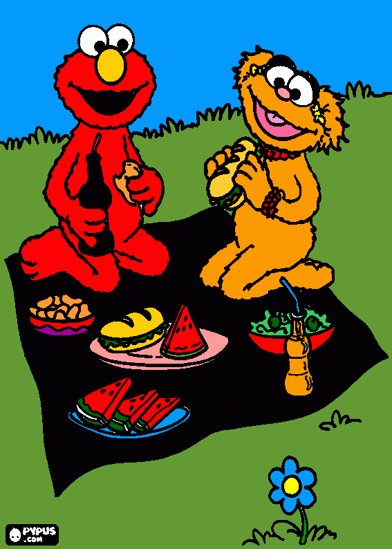 ELMO E ZOE FAZENDO UM LANCHE DA TARDE... para colorir e imprimir