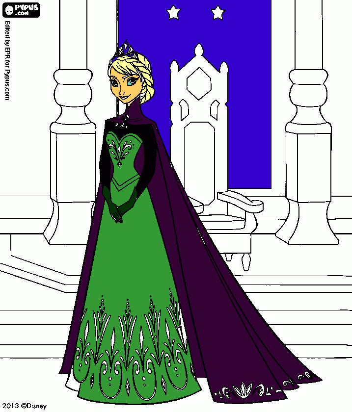elsa da coroaçao  para colorir e imprimir