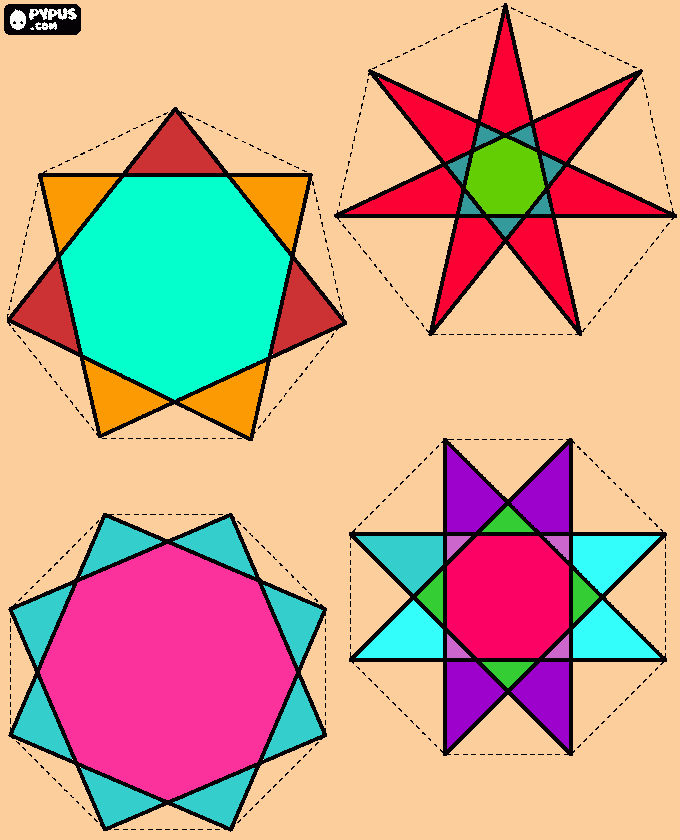 Estrelas de 7 pontas e de 8 pontas... para colorir e imprimir
