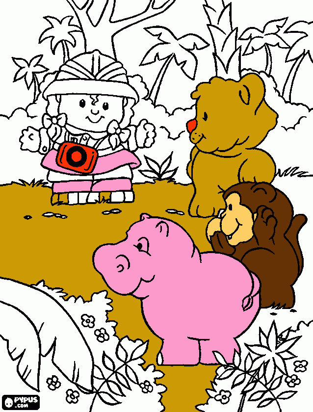 explorer em um safári fotográfico com animais da selva para colorir e imprimir