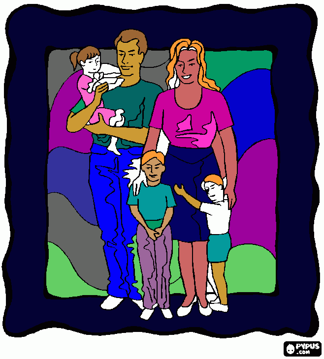 familia passeando para colorir e imprimir