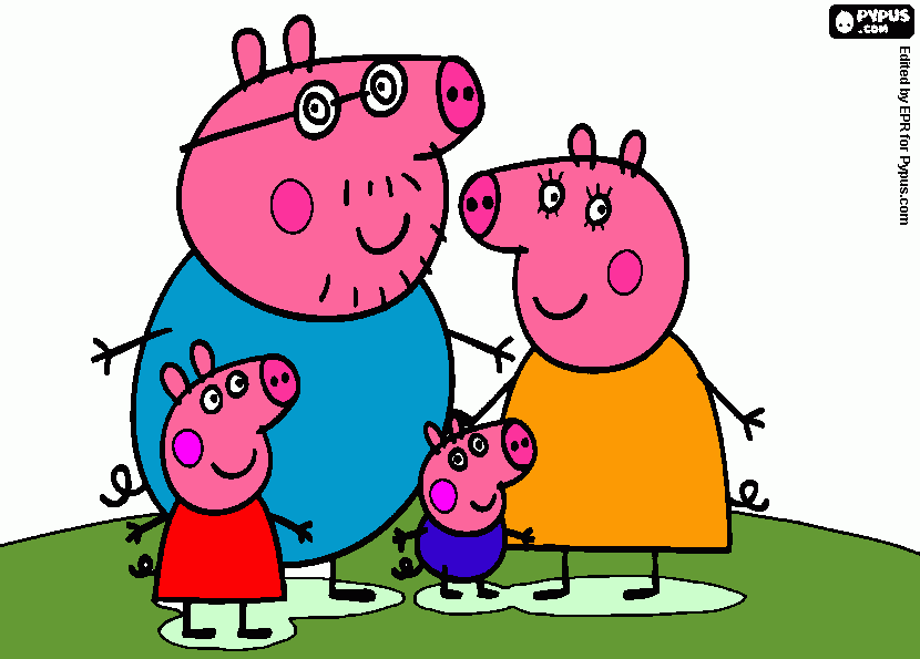 Familia Pig colorida para colorir e imprimir