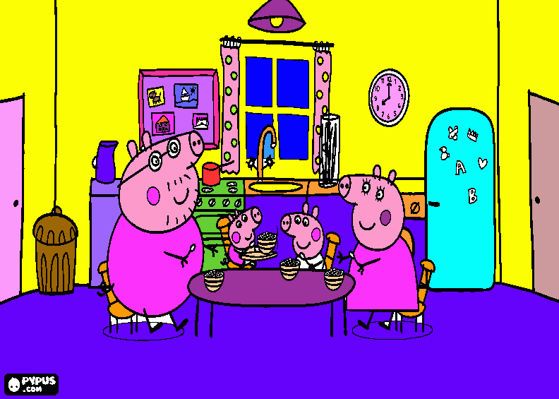 familia pig tomando cafe para colorir e imprimir