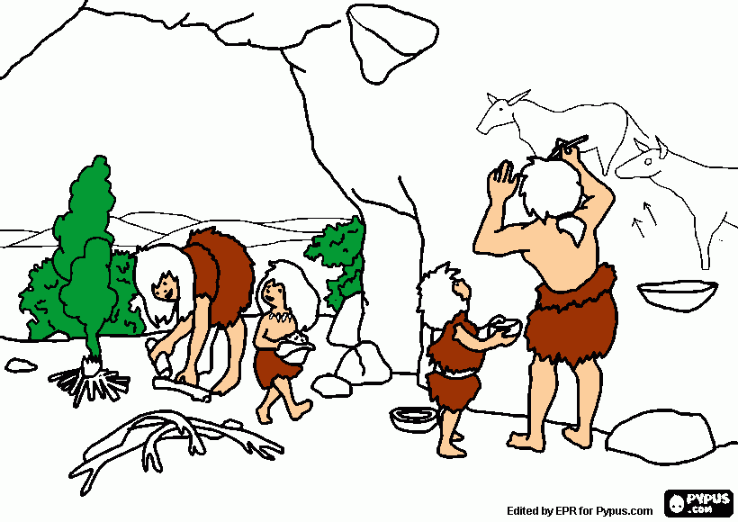 familia pré-histórica para colorir e imprimir