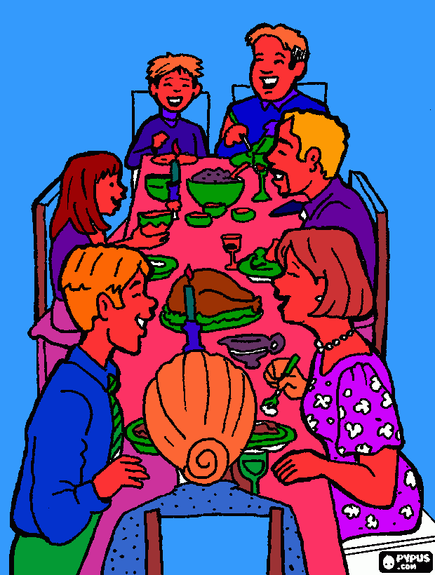 FAMILIA REUNIDA NA MESA PARA UM ALMOÇO COMEMORATIVO. CELEBRAÇÃO DE FAMILIA para colorir e imprimir